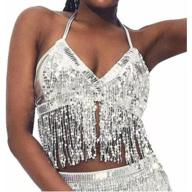 Imagem de C2703-Blusa Top Cropped Franja Paetê Sexy Balada Carnaval M71 - XU MI,