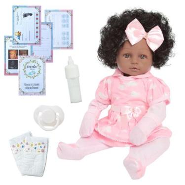 Imagem de Boneca Reborn Bebê Realista Cabelo Cacheado Pode Dar Banho - Cegonha R