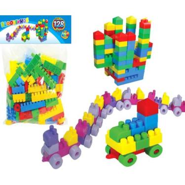 Imagem de Brinquedo Infantil Bloco Monta Monta Kit 128 Peças Educativo - GGB Bri