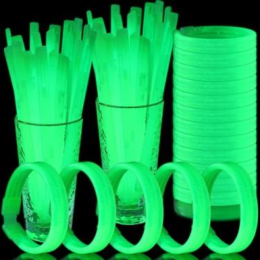 Imagem de Kigeli 60 pulseiras que brilham com conectores, pulseiras brilhantes que brilham no escuro de 22 cm, joias dos anos 80 para festas, suprimentos de carnaval, acessórios noturnos de néon para mulheres