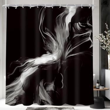 Imagem de Cinbloo Cortina de chuveiro preta 72Lx78H abstrata moderna ombré branca mármore cinza textura minimalista simples escura legal elegante luxo conjunto de cortina de banheiro neutro acessórios de