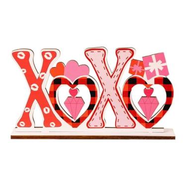 Imagem de BLWOTMOR Placa de Mesa para O Dia Dos Namorados, Placa Decorativa de Madeira, Motivo de Coração, Multicolorida, Design Elegante, Beleza para Presentear, Forma de X