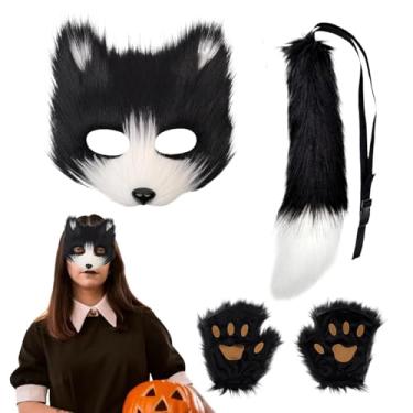 Imagem de Conjunto de figurinos da Fox, conjunto de figurinos de cosplay | Roupas de festa de lobo macio de penas falsas | Acessórios de cosplay, fantasia de animal engraçado para Halloween
