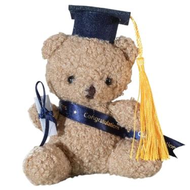 Imagem de Graduação urso animal de pelúcia, graduação urso brinquedo - Urso recheado de 5,1 polegadas com chapéu e certificado | Lembra de formatura, ornamento de desktop de animais para jardim de infância, esc