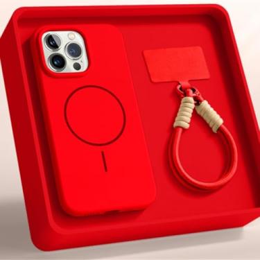 Imagem de IRTGFG Capa magnética de luxo com alça de silicone líquido e capa macia para iPhone 16E (para iPhone 16E/vermelho)