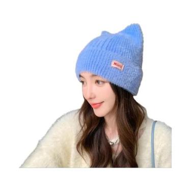 Imagem de Chapéu de Inverno Feminino com Orelhas de Gato - Gorro de Malha com Pe