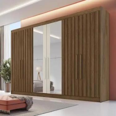Imagem de Guarda Roupa 6 Portas 4 Portas Ripadas Potente com Espelho MDF Móveis 