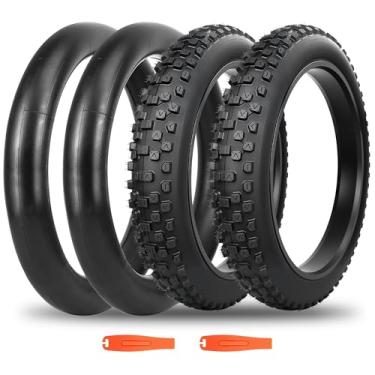Imagem de BALINGE Pacote com 2 pneus gordos com tubo para bicicleta de montanha Ebike, resistente, de alto desempenho, resistente ao desgaste, pneu de bicicleta de neve 66 x 10,6 cm - preto - 2 pneus 2 tubos e