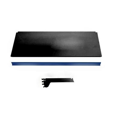 Imagem de Kit 3 Bandejas Prateleiras 30x91 Gôndolas New Plus Preto Porta Etiqueta Azul Sa Gôndolas