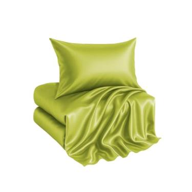 Imagem de Casa Platino Jogo de lençol solteiro de cetim - 3 peças - macio como seda - 1 lençol com elástico alto, 1 lençol de cima e 1 fronha padrão - Lençóis respiráveis, adequados para quem dorme quente