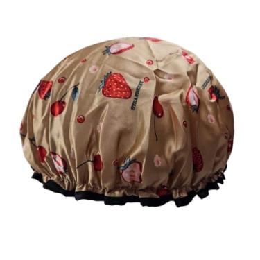 Imagem de Touca De Banho Impermeável Camada Dupla Elástico (Bege Morango)