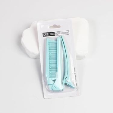 Imagem de Mini escova de cabelo dobrável com espelho para mulheres – pente de franja de dentes de nylon macio, escova compacta de bolso de viagem para bolsa, bolsa de higiene pessoal e estilo em movimento, azul