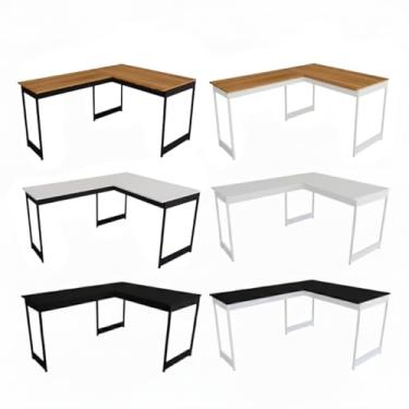 Imagem de Mesa em L Industrial Reversível | Escrivaninha de Canto para Home Office | 2 Lados de Montagem e 50kg de Carga (Preto Pés Brancos)