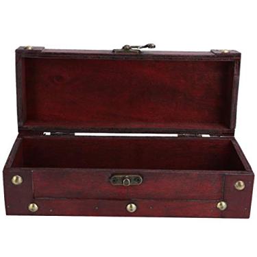Imagem de Generic Caixa de Armazenamento de Jóias Vintage Durável Retro baú de Tesouro para Decoração de Casa Caixa de Estilo Antigo de 8,5 Polegadas para Jóias e Grampos de Cabelo (6702 vermelho)