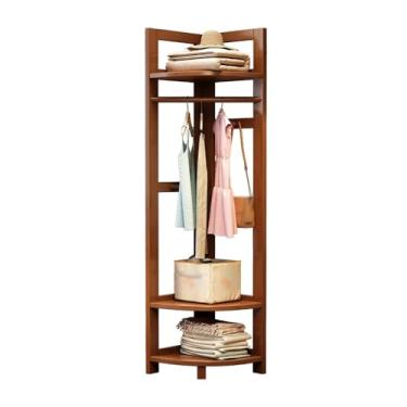 Imagem de Corredor de madeira maciça canto cabideiro piso piso quarto cabideiro multifuncional armazenamento rack chapéu suporte (nogueira)