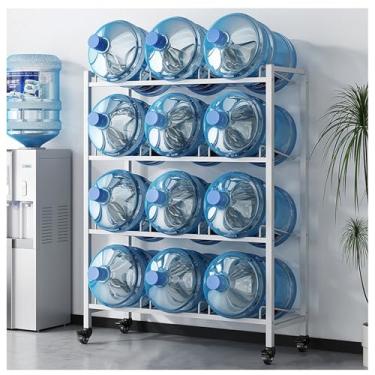 Imagem de VZQJHKMPXFS Rack de armazenamento de garrafa de água resistente com rodas – organizador de suporte de 5 galões para casa, escritório, academia e restaurante – solução durável e econômica de espaço