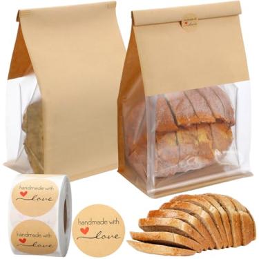 Imagem de Fullhawl 180 unidades de sacos de padaria com janela, pequeno estanho, trava, trava, bolacha, saco de massa fermentada, saco de papel kraft, sacos de armazenamento de embalagem resselável para