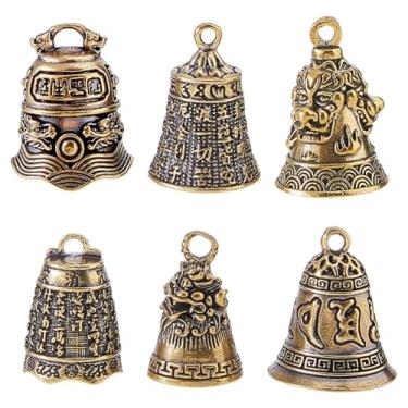 Imagem de SUPERFINDINGS 6 peças, 6 estilos vintage de latão para pendurar, sinos, chinês, pequeno, bronze, Feng Shui, artesanato tibetano, ornamentos de sino, para porta-chaves, porta de casa, carro, colar de