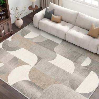 Imagem de Castage Tapetes de área de 15 x 23 cm bege lavável para sala de estar e quarto, grande tapete geométrico moderno antiderrapante para cozinha, sala de jantar