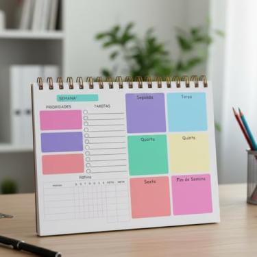 Imagem de Planner Semanal Colorido 50 Folhas com Capa de Acetato e Espiral – Agenda 2026 Organizador de Tarefas e Prioridades