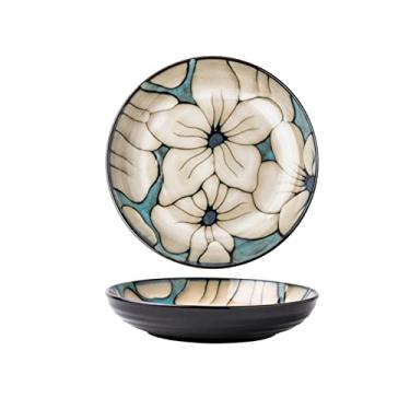 Imagem de CFGH6FDF Prato de jantar chinês redondo de cerâmica prato de jantar criativo bife ocidental, pode ser colocado no micro-ondas/máquina de lavar louça/placa lateral da geladeira (C)