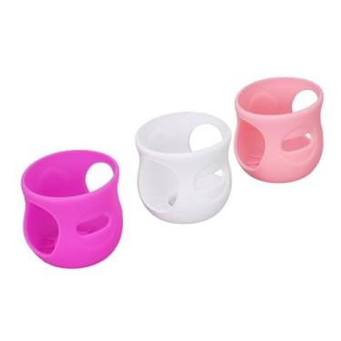 Imagem de aqxreight 3 Peças de Tampa de Garrafas de Vidro Escaldante de Silicone de Grau Alimentício para Máquina de Lavar Louça Segura para Queda de Garrafas Infantis para 4 Violeta Rosada Não Prenda Isso e Em Nenhuma Tampa de Garrafa Cubra Isso (Branco + Rosa + Roxo)