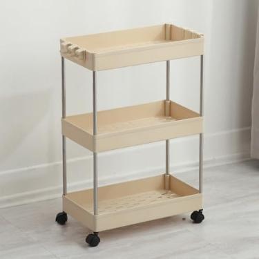 Imagem de Carrinho de armazenamento fino - Carrinho utilitário móvel de 3 níveis para cozinha, lavanderia, banheiro - Prateleira de plástico durável, organizador portátil para uso doméstico e escritório