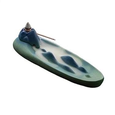 Imagem de Queimador de incenso criativo em pé com refluxo, linha de modelagem de pico de montanha, ornamentos decorativos de mesa de cerâmica para meditação