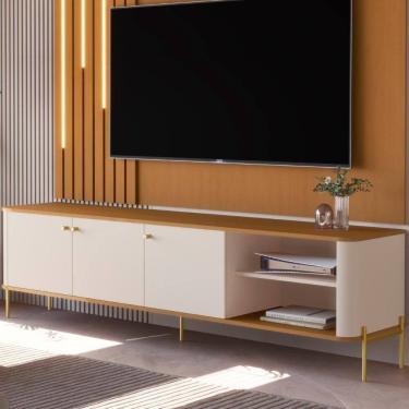 Imagem de Rack Para Tv 70 Polegadas Olaf Off White Nature Dourado