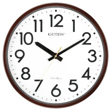 Imagem de Caysie Relógio de parede grande silencioso sem tique-taque, operado por bateria de quartzo, relógio marrom retrô decorativo redondo para sala de estar, quarto, cozinha, escola, escritório (marrom)