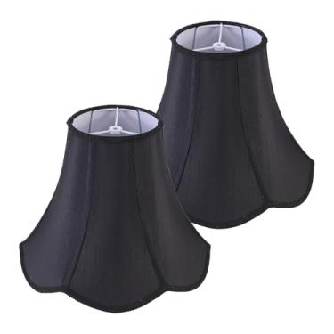 Imagem de JERHOUS Candeeiro recortado com 2 peças de cúpula preta 16,7 pol. Parte superior x 33 cm inferior x 25,4 cm altura (aranha) Abajur Morden Bell para luminária de mesa e cabeceira - Tecido de seda