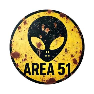 Imagem de Placa De Metal Vintage Área 51 Alienígena Retrô OVNI Circular Para Dec