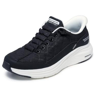 Imagem de Skechers Tênis feminino de espuma de contorno confortável para mãos livres sem cadarço, Preto/branco, 40
