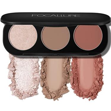 Imagem de FOCALLURE Paleta de blush e iluminador, paleta de contorno 3 em 1, pó bronzeador fosco sem crueldade, iluminador brilhante para um visual brilhante, #09