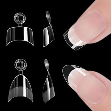 Imagem de KAZIPOP 1200 peças de pontas de unha francesas, meia capa, pontas falsas curtas, estilo francês, 12 tamanhos, unhas de acrílico francesas com alça transparente para manicure e salão de beleza