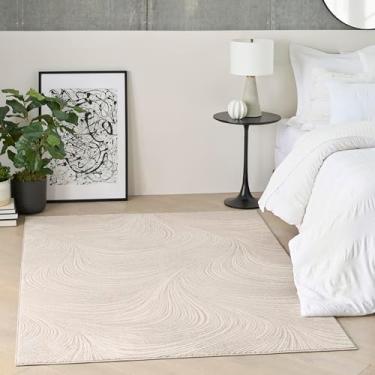 Imagem de DKNY Tapete de área bege Central Park West 1,88 m x 1,60 m – fácil limpeza, não cai, quarto de cama, sala de estar, sala de jantar, cozinha (12 x 15 cm)