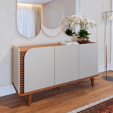 Imagem de Buffet Decorativo Sala de Jantar Versátil Village 1,36cm Pés de Madeira Off-White/ Freijó G73 - Gran Belo