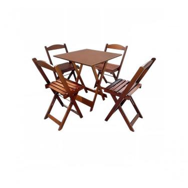 Imagem de Conjunto De Mesa 70x70 Com 4 Cadeiras Dobrável Tampo Liso Imbuia