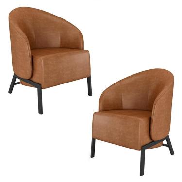 Imagem de Kit 2 Poltronas Decorativa Sala De Estar Kenya Pés Em Ferro Pu Preto/caramelo G33 - Gran Belo
