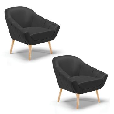 Imagem de Kit 02 Poltronas Giovana Corino Preto Natural