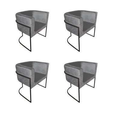 Imagem de Kit 4 Poltronas Decorativa Sala De Estar Base De Ferro Preta Veludo Cinza