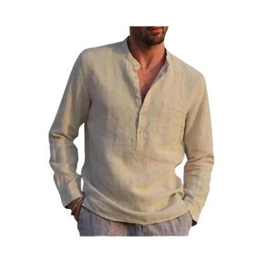Imagem de Camisa De Algodão E Linho De Manga Longa Para Homens plus Size, Estilo