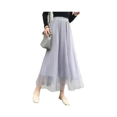 Imagem de Saia Elegante De Tule Vintage De Cintura Alta Para Mulheres, Plissada 
