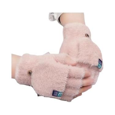Imagem de Luvas Femininas De Inverno Sem Dedos Em Pelúcia, Macias, Quentes E Gro