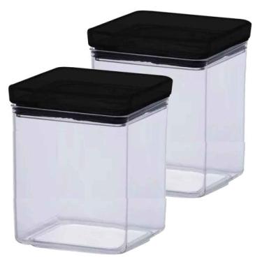 Imagem de Kit 2 Pote Hermético Lumini Quadrado Black 1000ml - Paramount Plastico