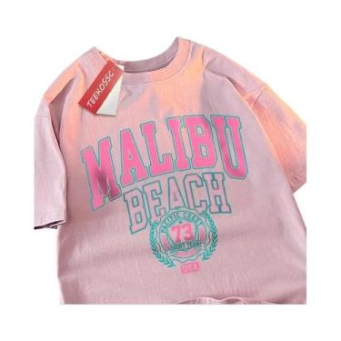 Imagem de Camiseta Unissex Oversize De Algodão Com Gola Redonda, Estampa Simples