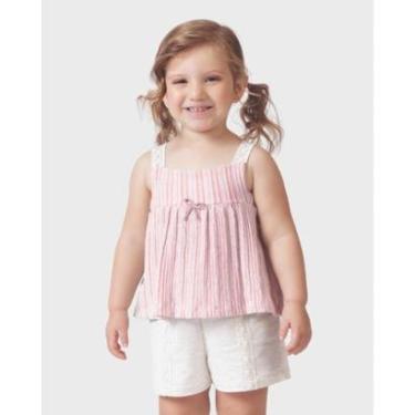 Imagem de Conjunto blusa shorts linho verão casual fresco elegante - Azul e Rosa - Menina 1 a 4 anos-Feminino