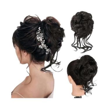 Imagem de Aplique De Cabelo Sintético Cacheado Para Coque Desgrenhado Com Elásti