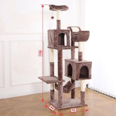 Imagem de Arranhador, torre de gato grande, luxuoso, multifuncional com casas, camas, rede, poleiros e brinquedo