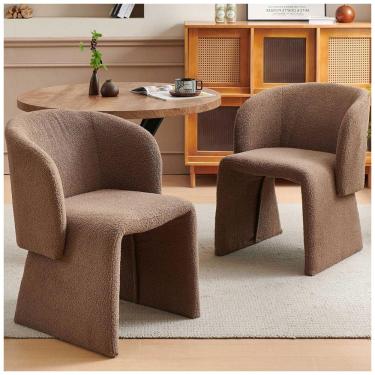 Imagem de Cadeiras de jantar Homedot kit com 2 cadeiras barrel estofadas em veludo teddy marrom, estrutura metálica